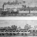 Illustration depicting steam hauled trains on the Liverpool and Manchester Railway